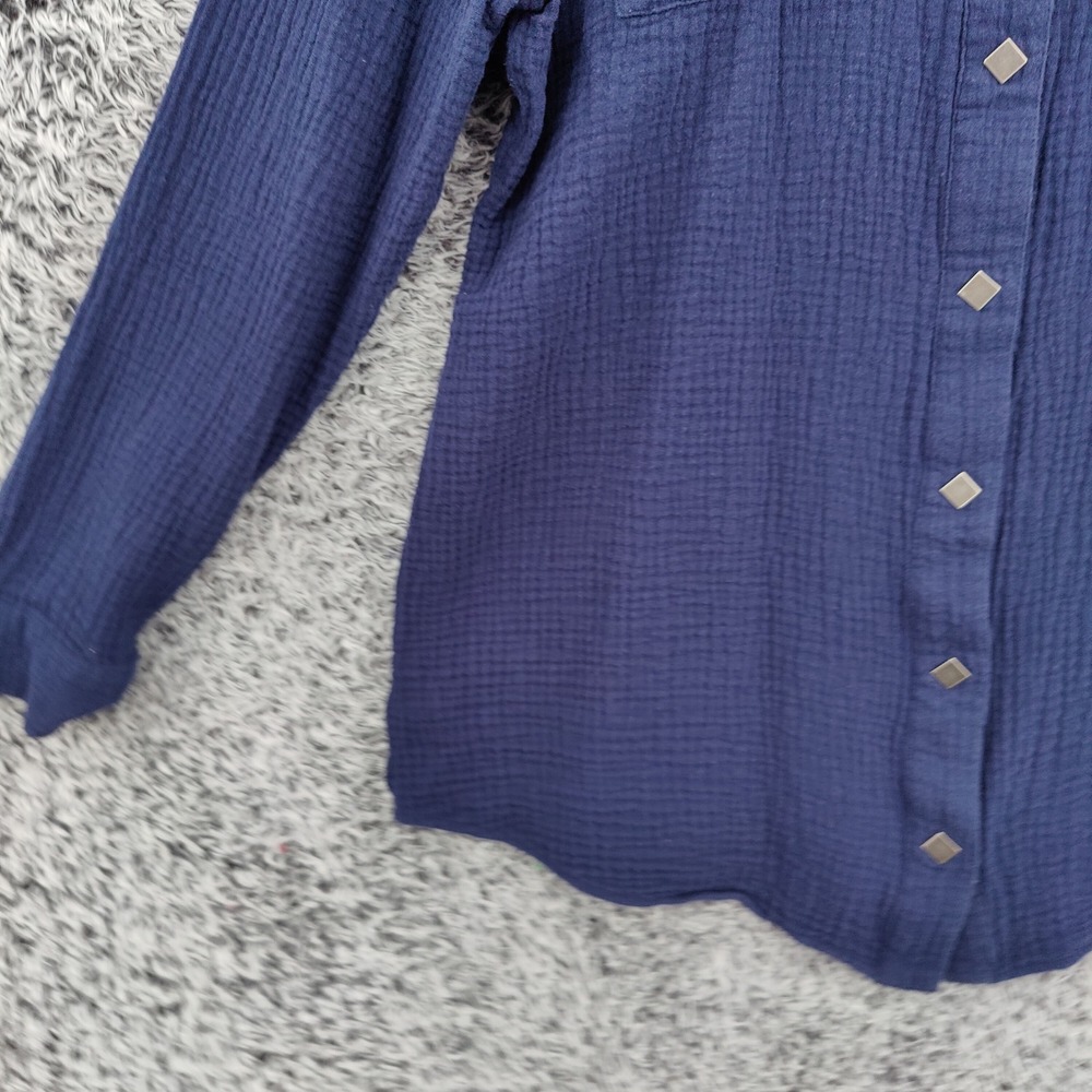 Soft Surroundings Women Coastal Gauze Preppy Airy Button Up Shirt M Navy Top - Picture 13 of 16